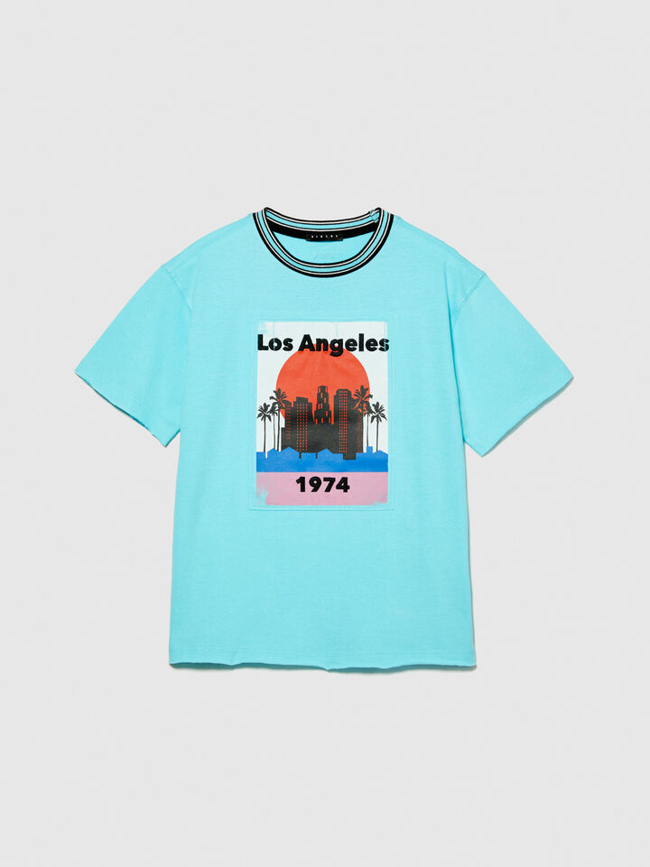 T-shirt with embroidered print - boys' short sleeve t-shirts - Bright Blue | Sisley Young image number 1